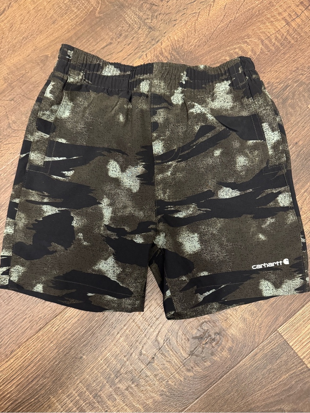 Carhartt Kids Green and Black Camo Elastic-Waist Shorts